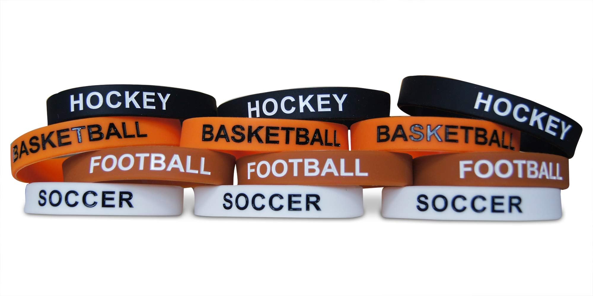 Novel Merk Sports Variety 12-Piece Party Favor & Carnival Prize Basketball, Hockey, Football & Soccer Rubber Band Wristband Bracelet Accessory