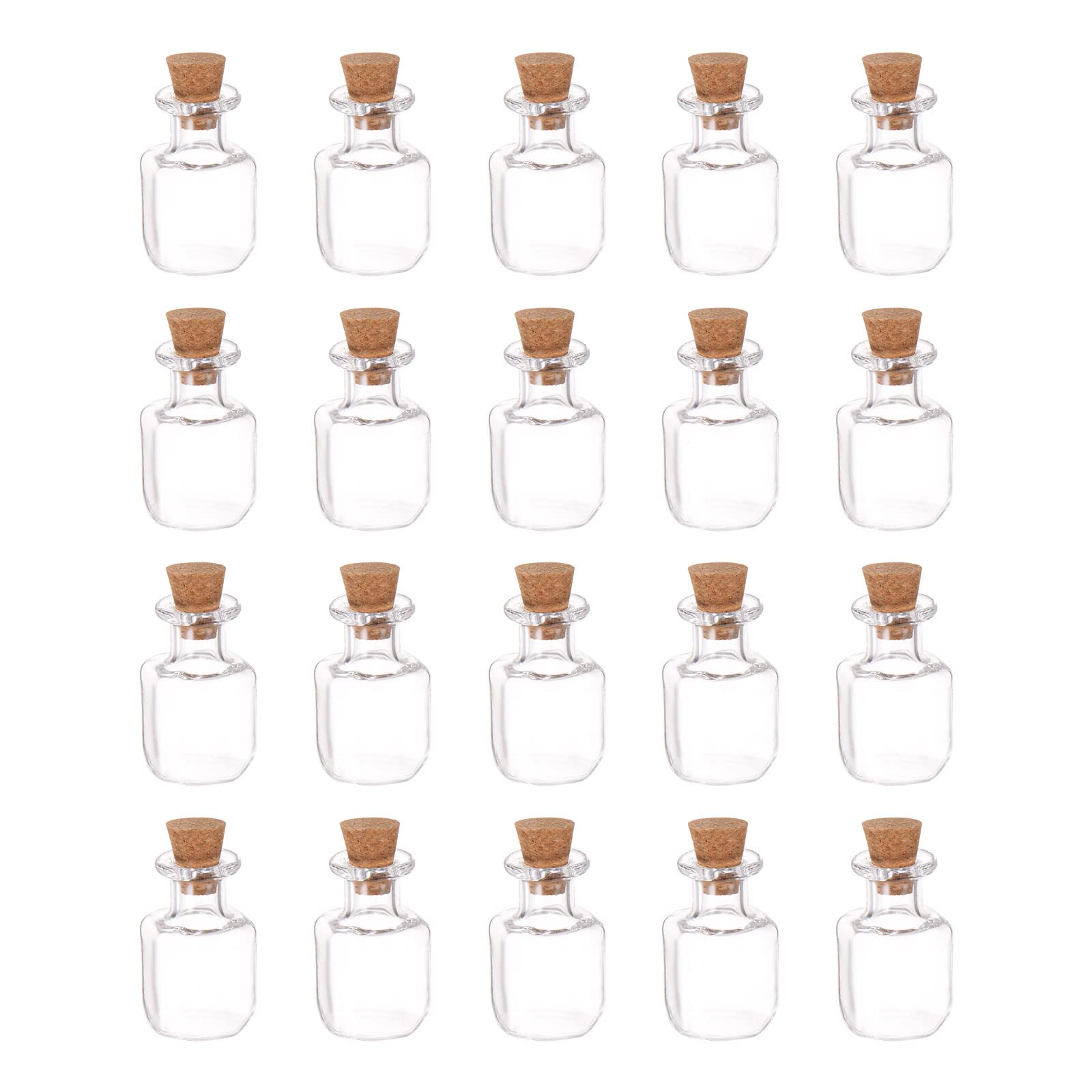HARFINGTON 20pcs Mini Glass Bottles with Cork Stoppers Square Shaped Tiny Glass Jars Small Glass Vials Transparent Clear Wishing Bottles for DIY Art Crafts Party Decoration