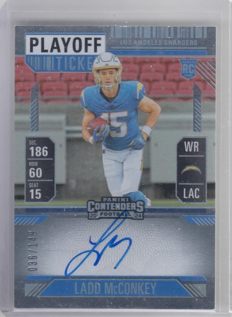 Football Trading Card 2024 Panini Contenders Playoff Ticket #110 Ladd McConkey EX/NM RC Rookie 36/149 LA Chargers