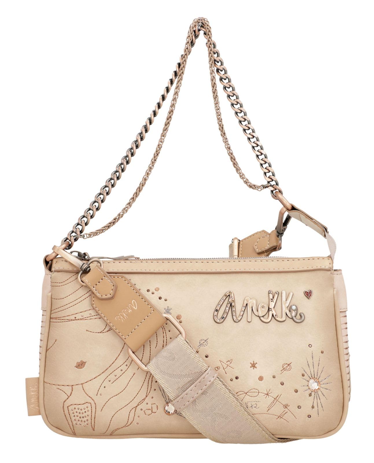Anekke - Umhängetasche für Damen - Umhängetasche aus Kunstleder für Damen mit verstellbarem Riemen, Metallgriff und Reißverschlüssen - 3 Fächer - Zubehör und Accessoires für Damen - Maße 25 x 15 x 5