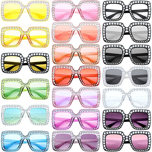 Chumia 20 Pairs Rhinestone Sunglasses Bling Crystal Sunglasses 70s Glitter Disco Glasses Retro Glasses for Women Girls