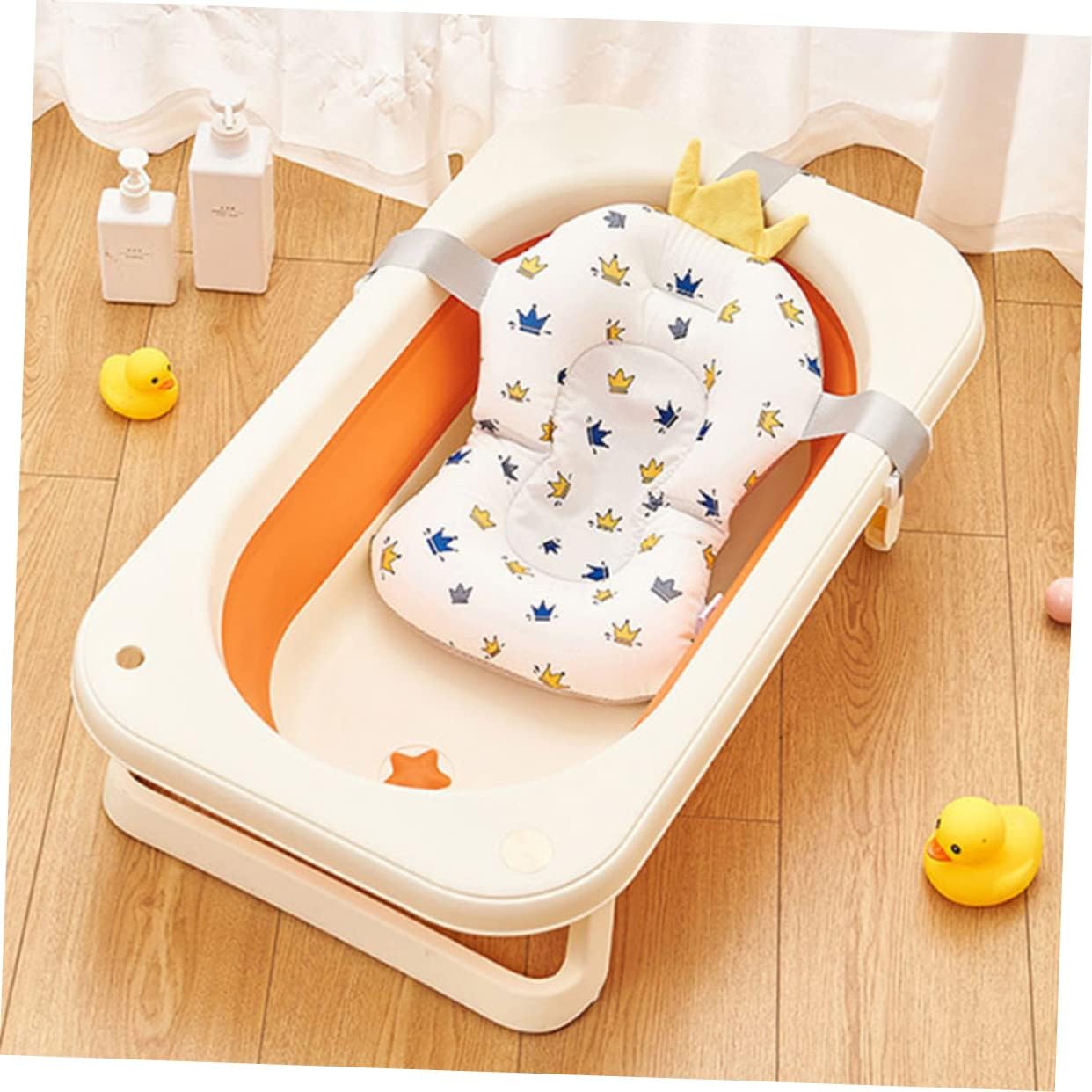 Vaguelly Summer Bath Seat Bathing Tub Seat Support Mat Anti-Slip Bath Pad for Toddlers Sturdy and Comfortable Bathing White for Home and Travel