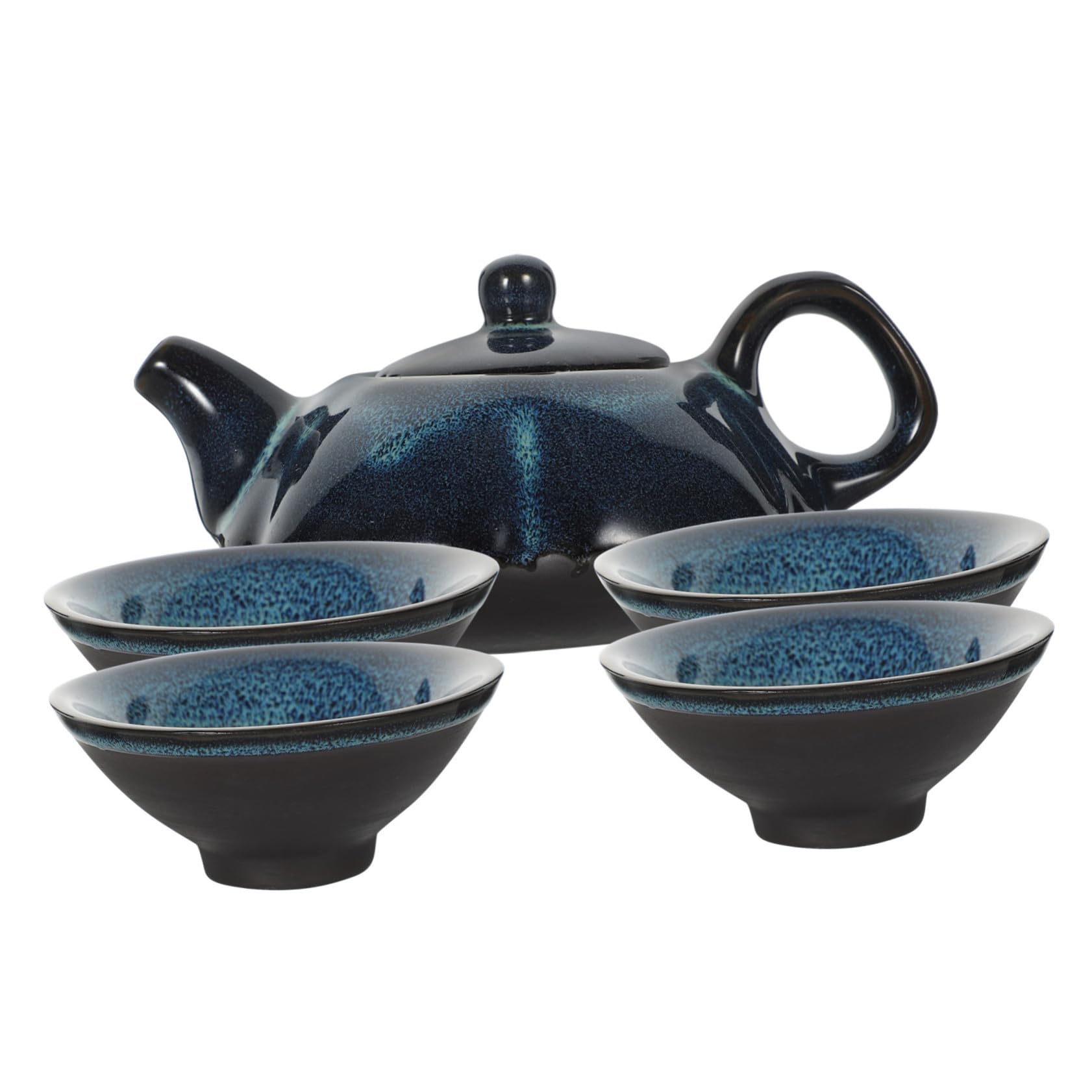 Juego de té chino con tetera de cerámica antigua y tazas artesanales
