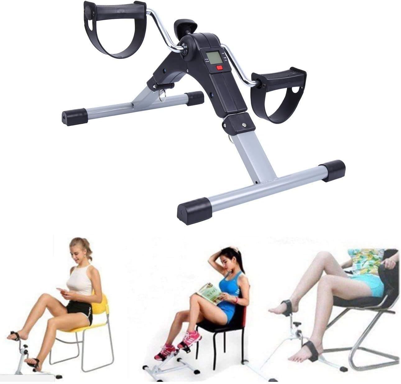 Suicune Pedal Exerciser Cycle Bike for Home Gym LCD Counter Foldable Exercise Bike Indoor Fitness Resistance Home Use Mini Bike (Black/Silver)-image-5
