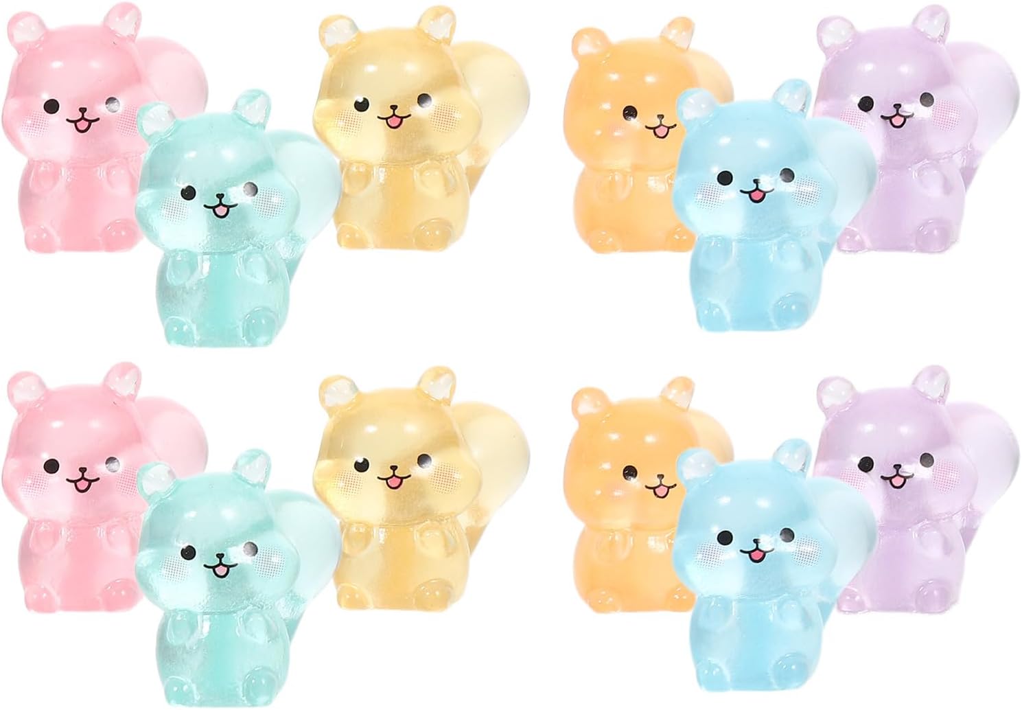 Luxshiny 12pcs Mini Resin Squirrel Figurines Glow in Dark Tiny Animal Statues for Fairy Garden Micro Landscape Outdoor Décor