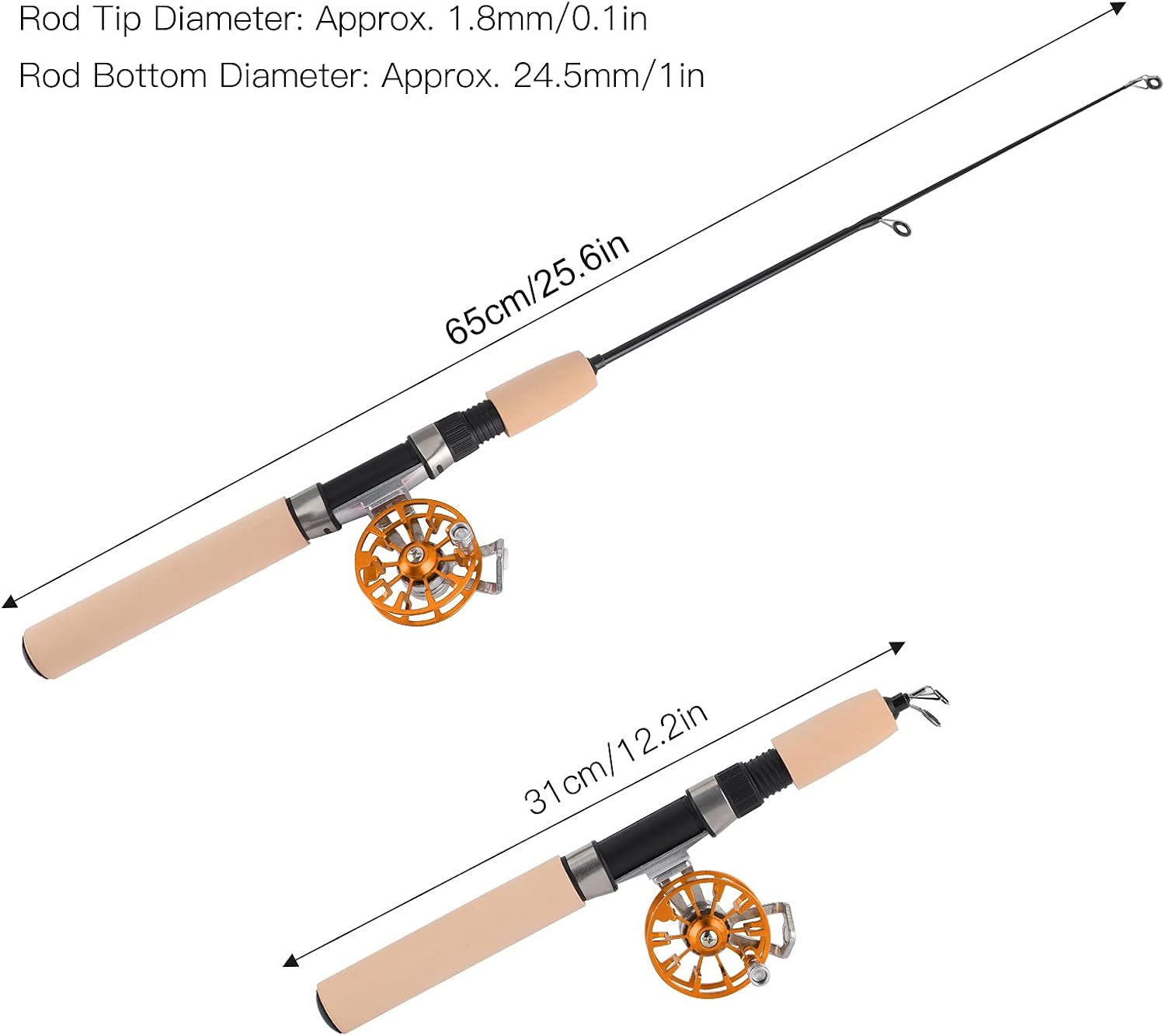 Ice Fishing Rod Set, EVA Ice Fishing Rod Portable Fishing Pole Reel Combo Set for Winter Ice Fishing(Gold)