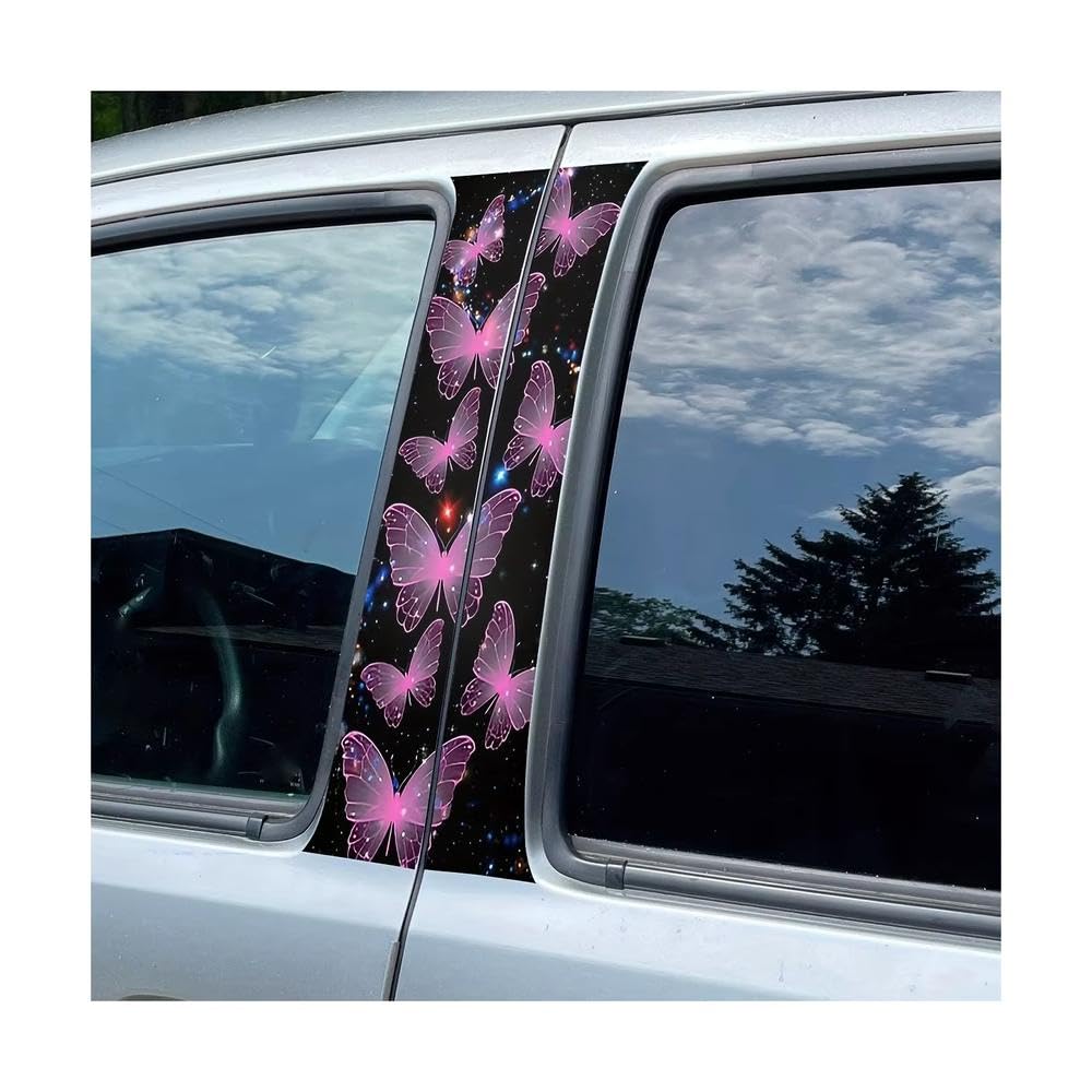 Bertdcx One Color Two Pieces Of Pink Butterfly Easy To Tear And Easy To Stick B-Pillar Protective Sticker Auto Parts