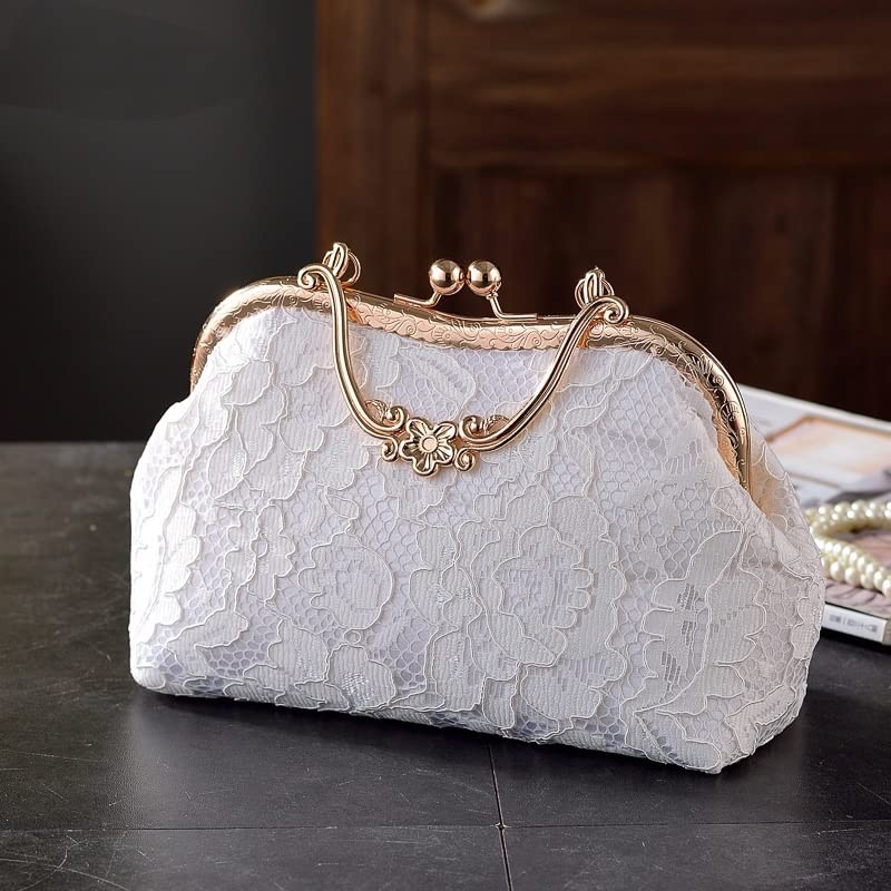 Fashion lace Fairy Retro Embroidery Bag Hanfu Ancient Style Messenger Bag Cheongsam Female Bag Banquet Party Bag Wallet(White)3