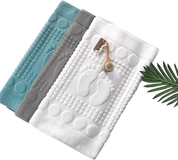 Eeghurt Bath Mats [Not a Bathroom Rug] Cotton Banded Machine Washable Shower Bathroom Floor Towel Terry Towelling Tub Shower Bathroom Mat Feet Grey