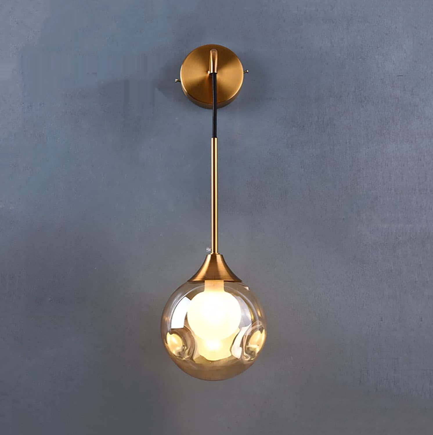 HPTHLY Led Wall Lamp Glass Ball Gold E14 Sconce Indoor Living Bedroom Kitchen Lighting Fixture Bedside Decor Luminaire Nordic Wall Light,Gray (Amber)