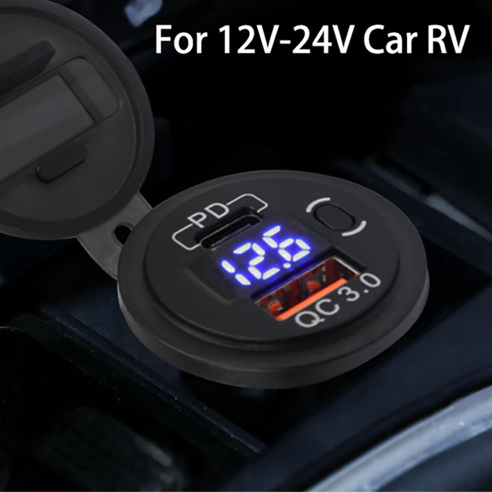 10X 12V-24V 48W Presa USB Impermeabile Caricabatterie Presa PD e QC3.0 Porta USB con Tensione LED per Auto Camion Golf Cart Blu