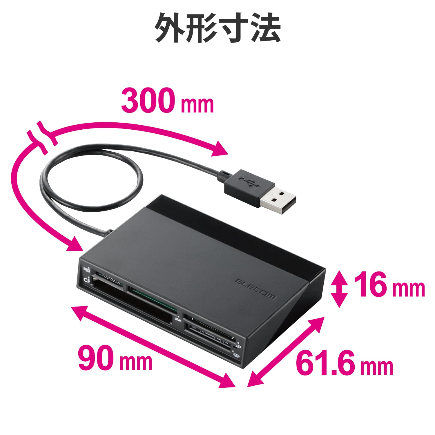 Amazon | エレコム メモリリーダライタ USBハブ付 SD+MS+CF+XD