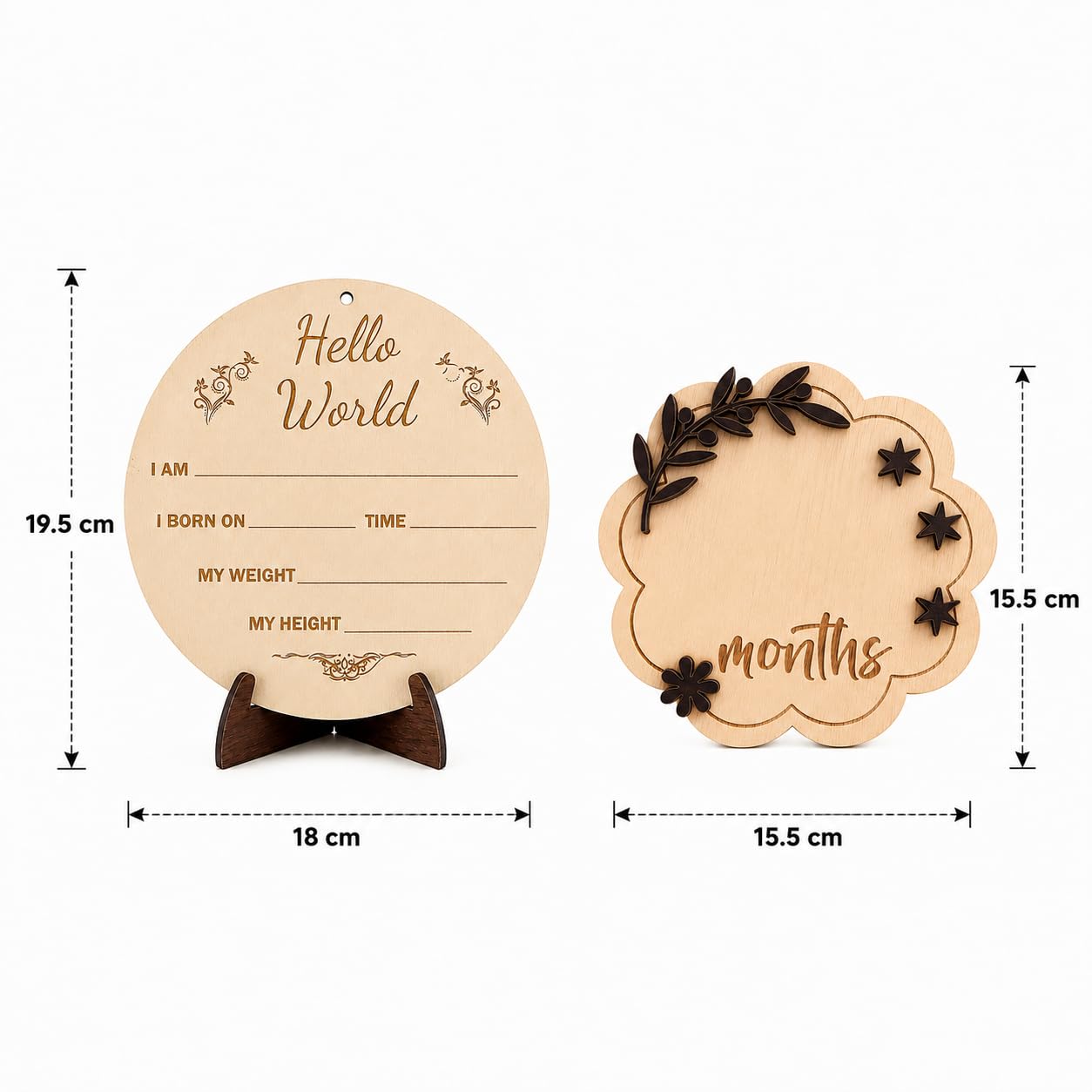 The Laser Art Wooden Baby Milestone Photo Props, 1-12 Months & Birth Plaque — Amazon image 2