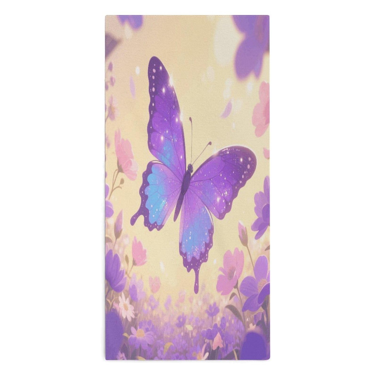 YUXBVKRS Glitter Butterfly Purple Hand Towels for Bathroom 14x29 Inch