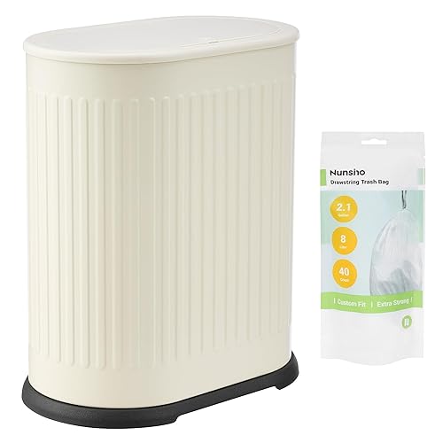 El bote de basura delgado incluye 40 bolsas de basura, bote de basura de 6 litros/1.6 galones con tapa a presión para abrir para baño, cocina, acero