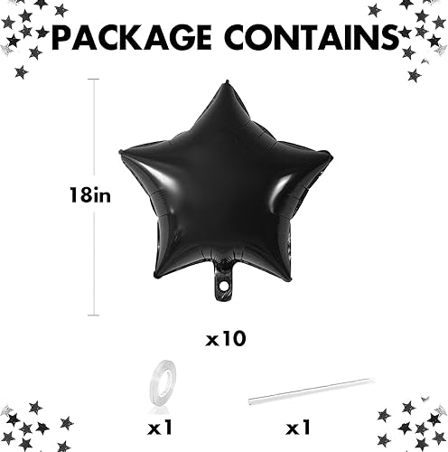 Miniatura 2 de FEYG Globos de estrella negra, 10 unidades, 18 pulgadas, papel de aluminio, autosellado, para helio, decoraciones de fiesta, aniversario,