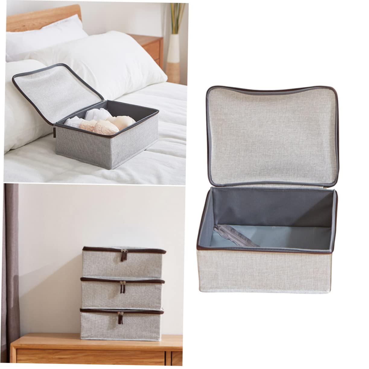 YARNOW 1pezzi Scatola Di Stoccaggio Pieghevole Con Zip Per Biancheria e Abbigliamento Organizer Multifunzionale Per Casa e Camera Da Letto Grigia