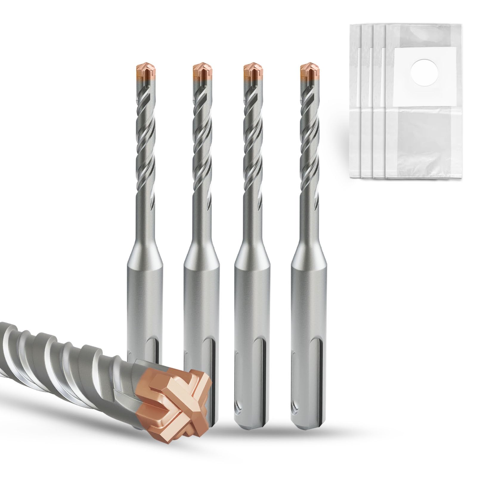 METOTY SDS Plus Hammer Drill Bit 4PC 8mm×110mm, with 4 Carbide Cutting Edges, Head with Coating, Masonry Drill, Hammer Drill