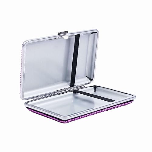 Miniatura 6 de Caja de cigarrillos de metal con incrustaciones de diamantes con capacidad para hasta 14 cigarrillos de los 80 a 100, doble cara, bolsillo abierto,