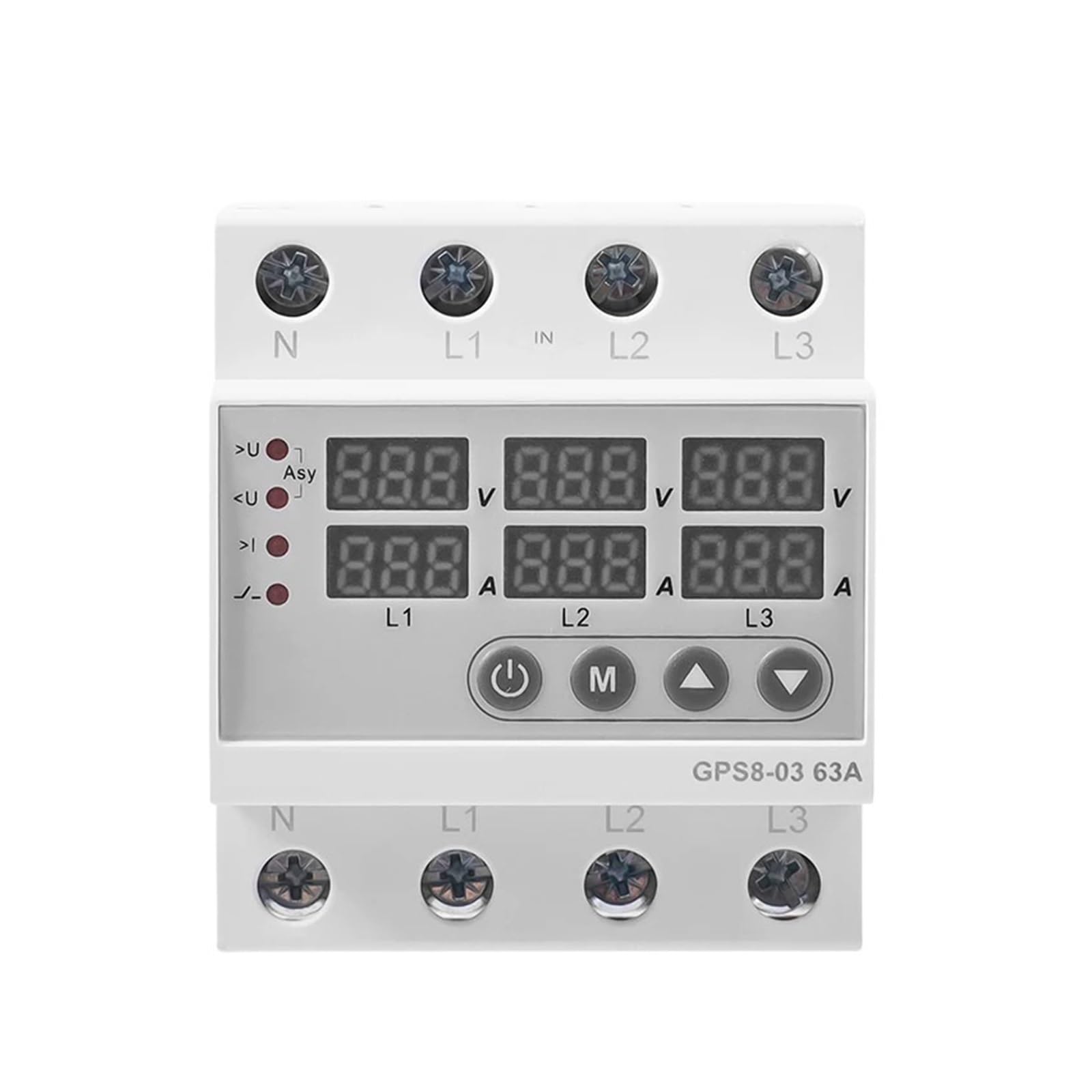 BALYDLUL GPS8-03 3 Phase Voltage Relay 3P+N Over and Under Voltage Relays Protector Adjust Over Current 63A(GPS8-03-D-63A)