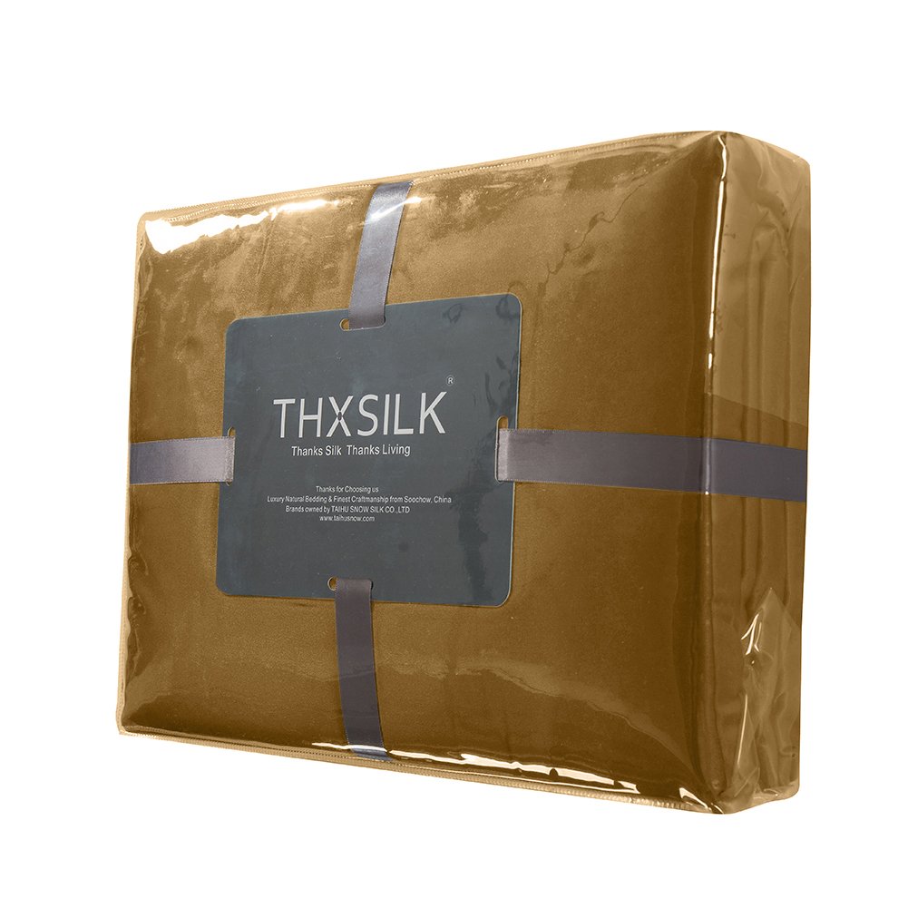 THXSILK Seide Bettbezug, Seide Tröster Cover, Seidenbettwäsche, 100% 19 Momme Bestnote Maulbeerseide Bettwäsche - Gold 135 x 200cm