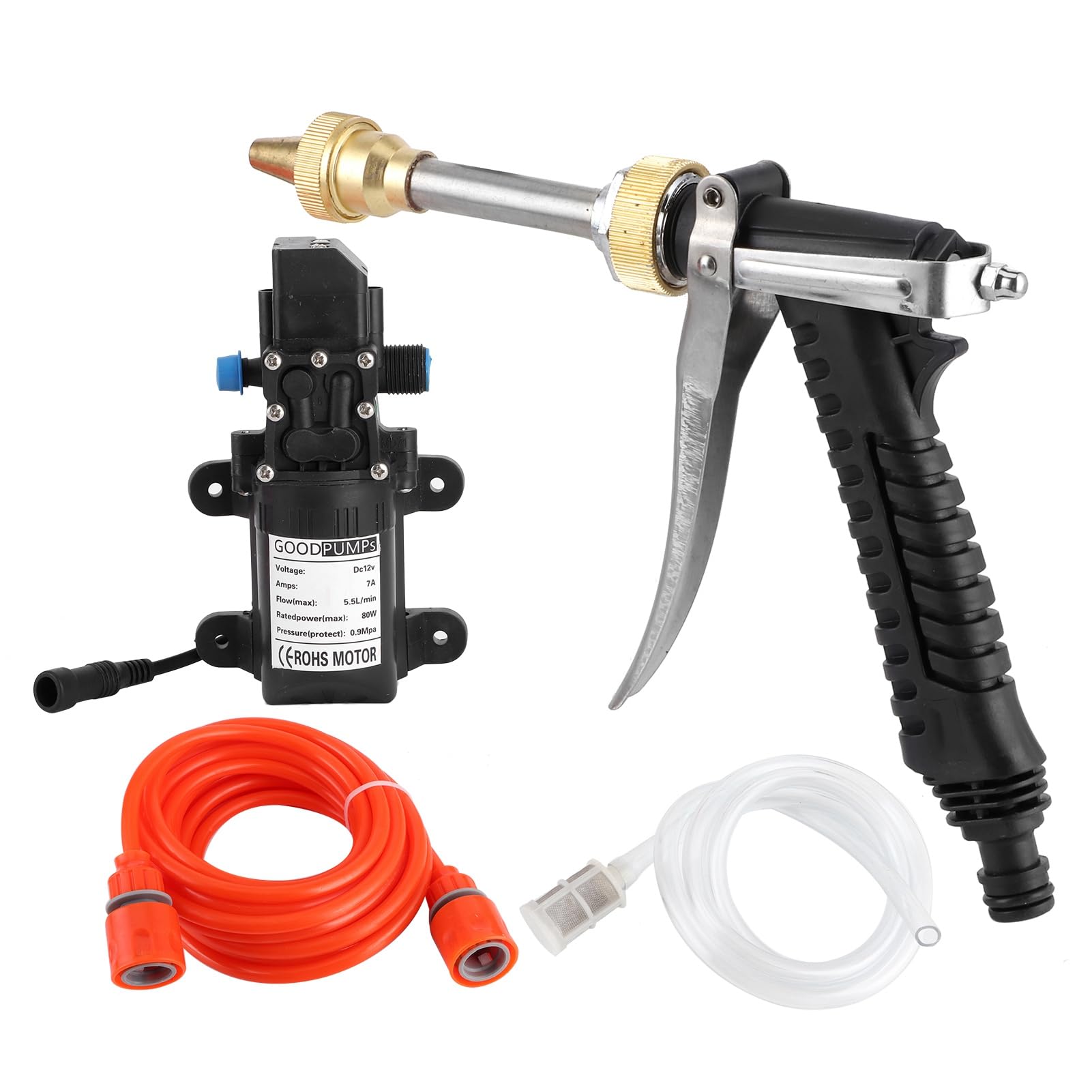 Keenso Pulvérisateur d'Eau de Voiture 12V 130psi Haut-pression Pompe 80W Kit Tuyau