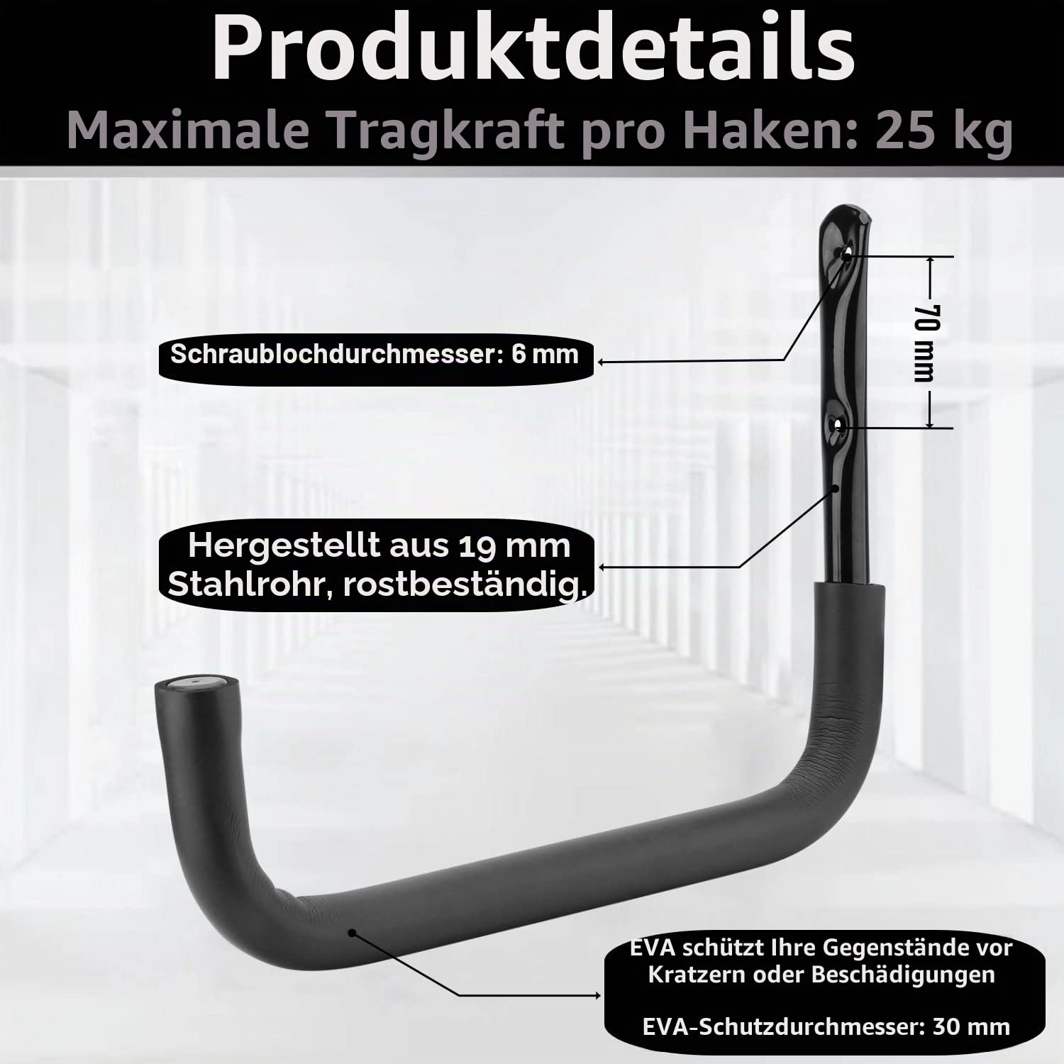 An der Wand befestigter riesiger Garagenspeicher-Haken, 39CM Hochleistungsdienstprogramm, das Zahnstange für Surfbrett, Leiter, Kajak hängt