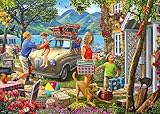 Charmant puzzle de 1000 pièces – Avec l'illustration nostalgique de Steve Read, remplie de détails d'été, y compris une voiture vintage, des animaux de compagnie ludiques et une famille au bord du lac.