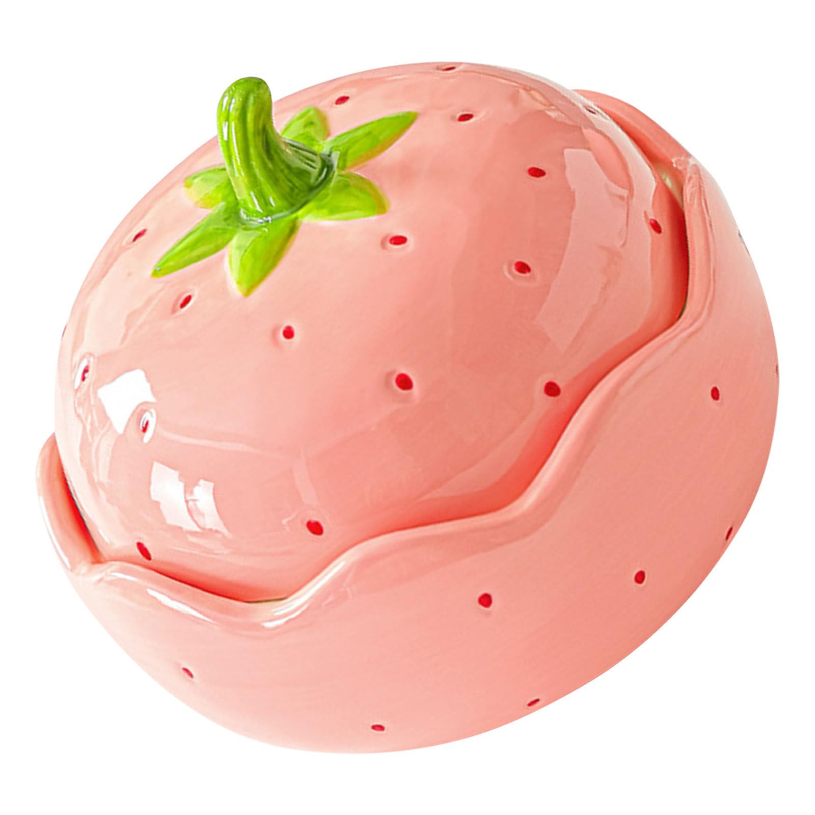 Kichvoe Tazón de Ramen de Cerámica Rosa Fresa con Tapa, 600 Ml | Diseño Decorativo Encantador, Apto para Rutinas Diarias y Trabajo, Conserva el Calor Frescura