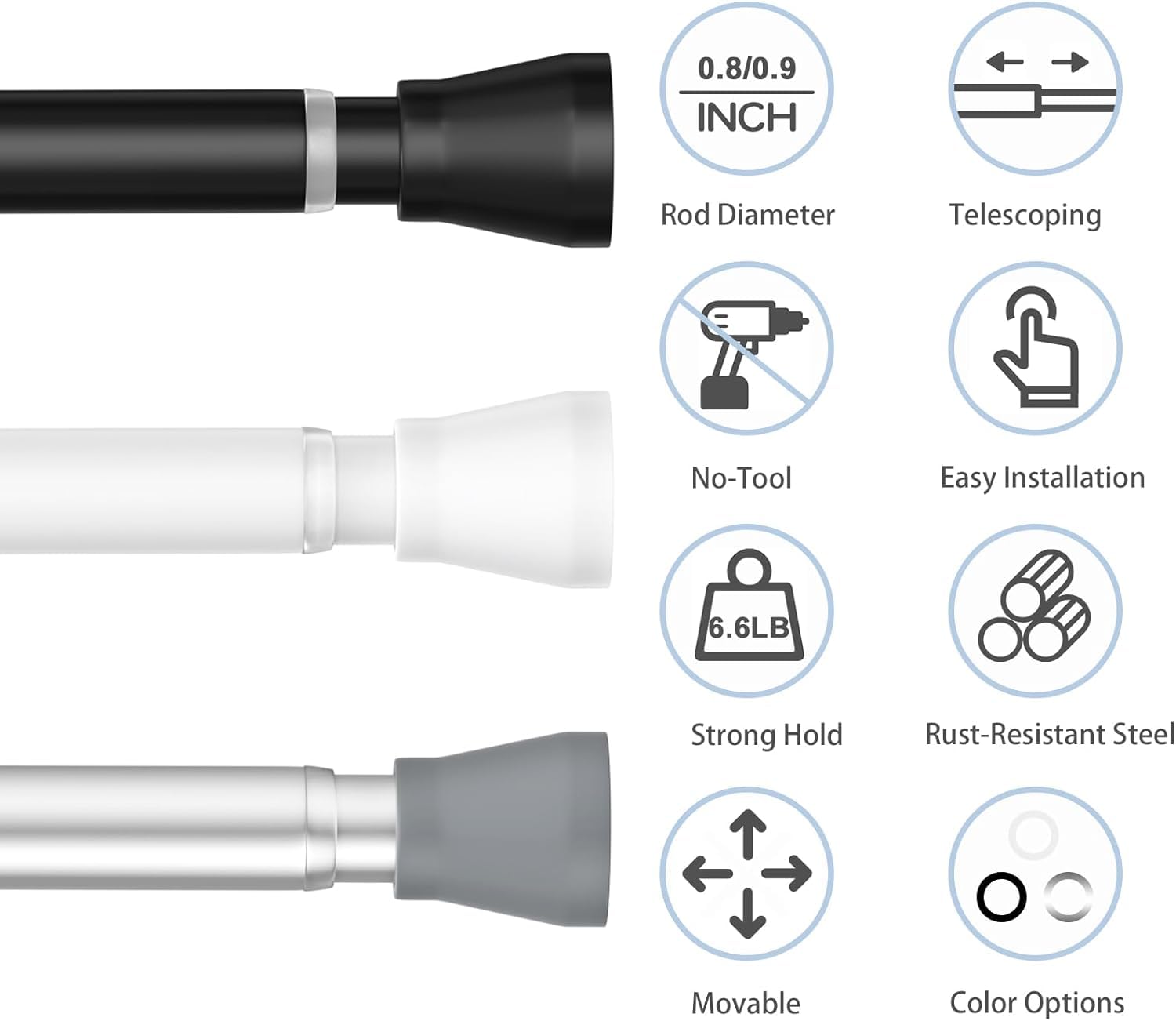 AIZESI Spring Tension Rod 40-70 CM 1pcs,Silver Adjustable Curtain Rod,Small Pressure Tension Rod,Non Slip Strong Tension Rods,No Drilling Stainless Steel Small Extendable Spring Rod - Image 2