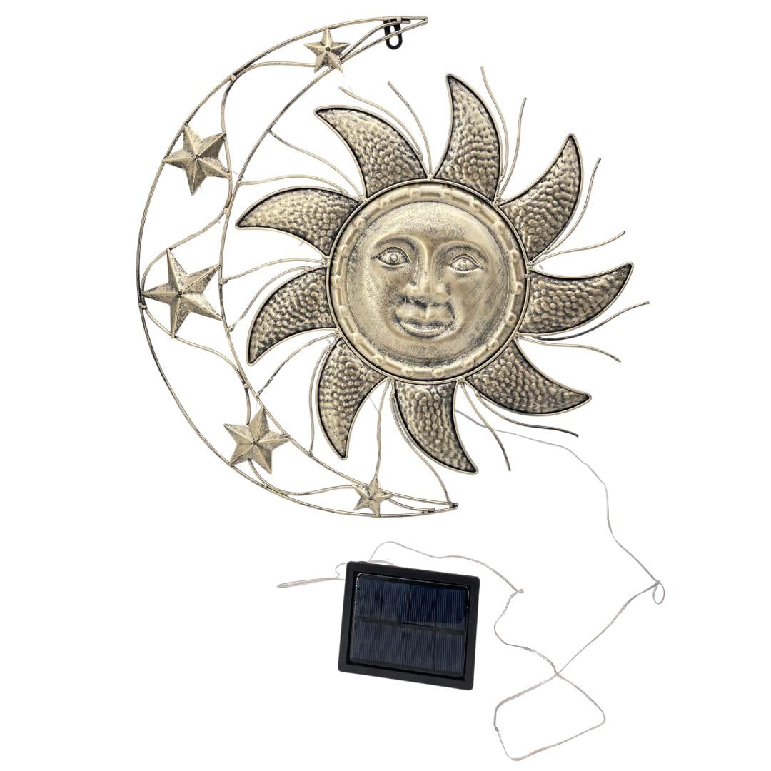 abc HOME Solar Wanddeko Sonne Mond Sterne Metall Garten Deko LED 52cm