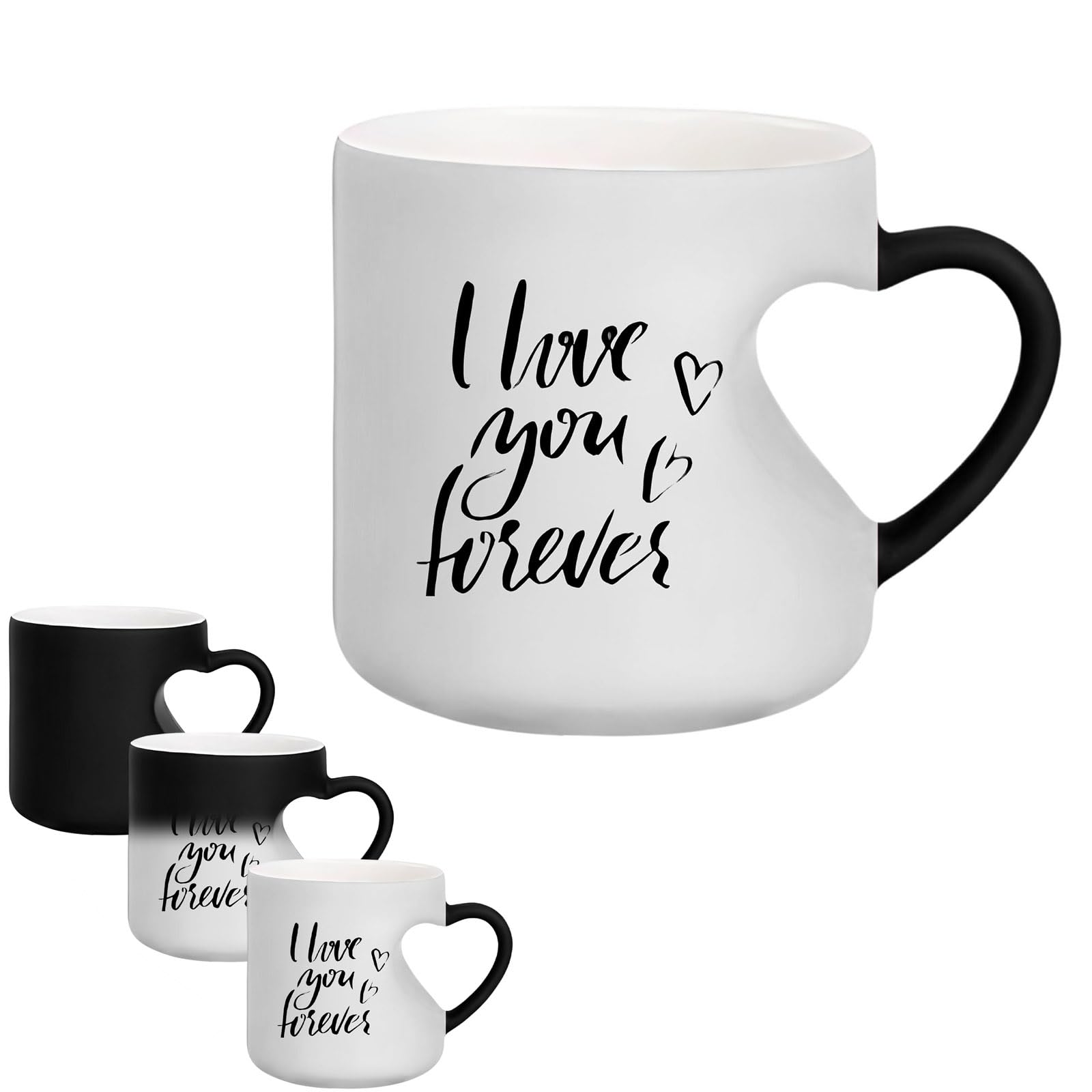 Taza mágica de cerámica que cambia de color en forma de corazón, divertida taza de café que cambia de color con mango de corazón, diseño de revelación mágica termocrómica, regalo para San Valentín