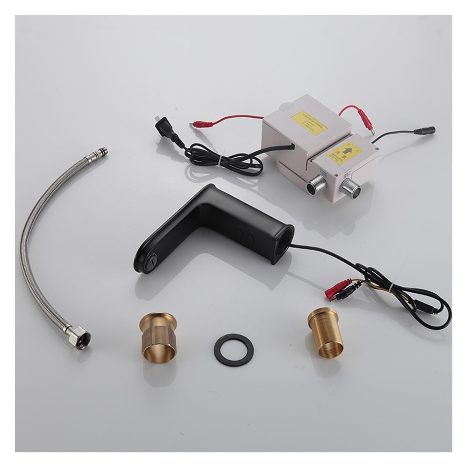 Robinet de lavabo automatique intelligent noir nègre robinets corps mélangeur en laiton complet eau froide et chaude AC 220 tension et alimentation par batterie cc