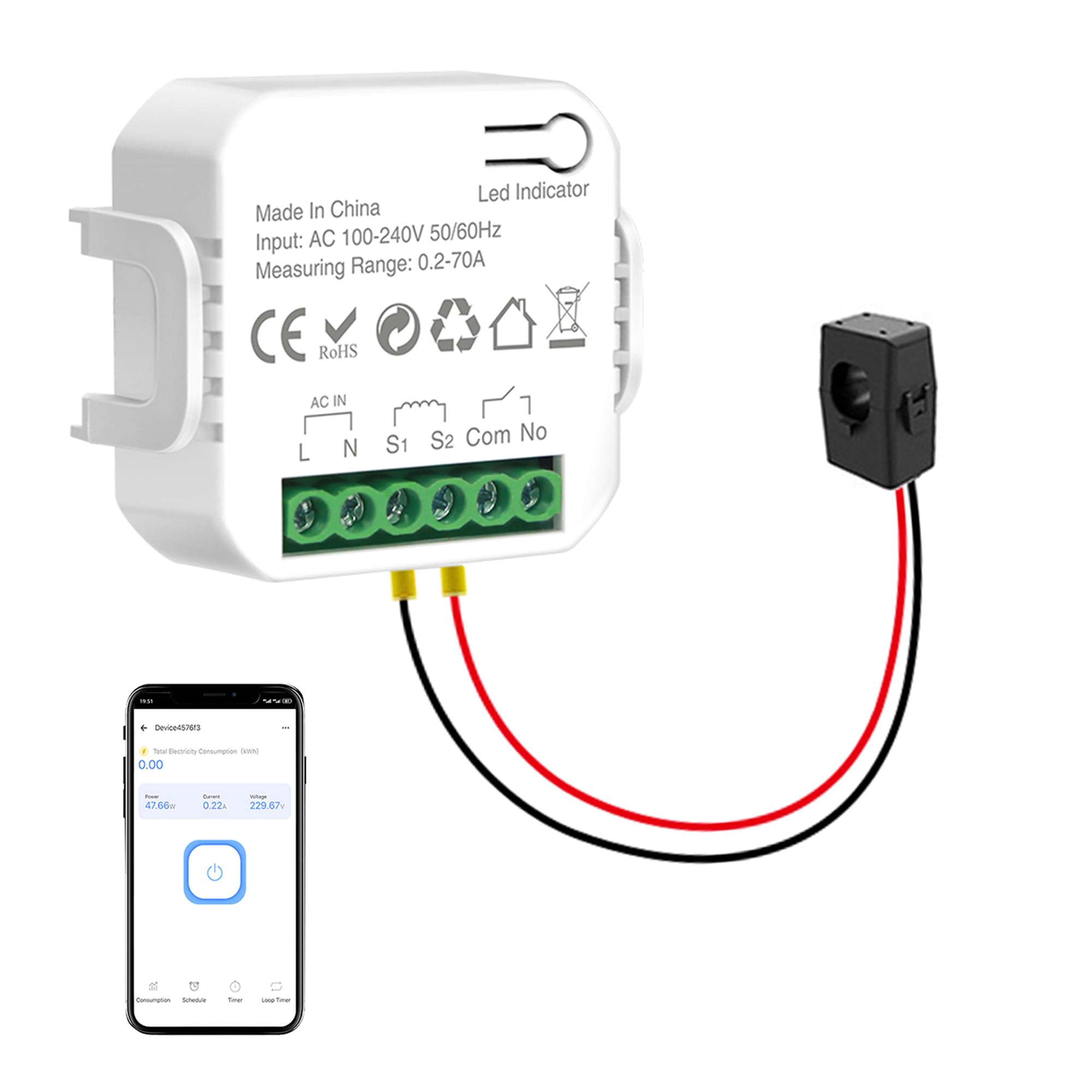 WiFi Smart Energy Monitor: Echtzeit-Stromverbrauchs-Tracker, Spannungs- und Stromverfolgung über eWeLink-App, Smart-Home-Stromverbrauchsanalysator