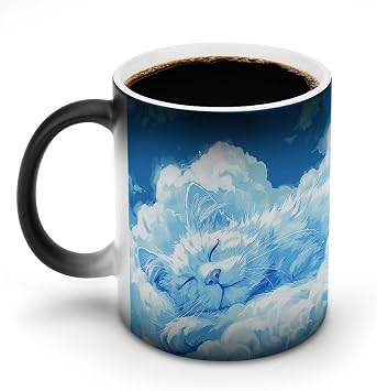 Cat Shaped Cloud Coffee Mug Heat Sensitive Discoloration Ceramic Cup Personalized Color Changing Coffee Cups Unique Cup Gift for Family Friends Birthday Aniversary