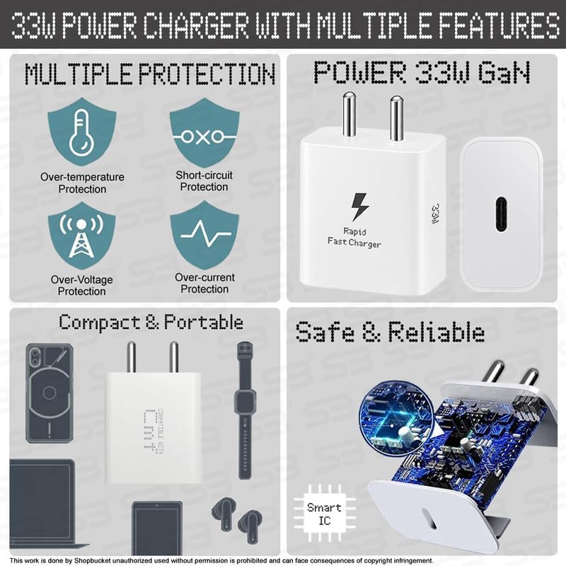 Image of 33W Type C Adapter Charger & Cable Compatible Compatible with C M F Phone 1 /Nothing Phone 2a /2a Plus /2 /Samsung M05 /M35 /M15 /F15 /A15 /Buds and Other USB-C Devices