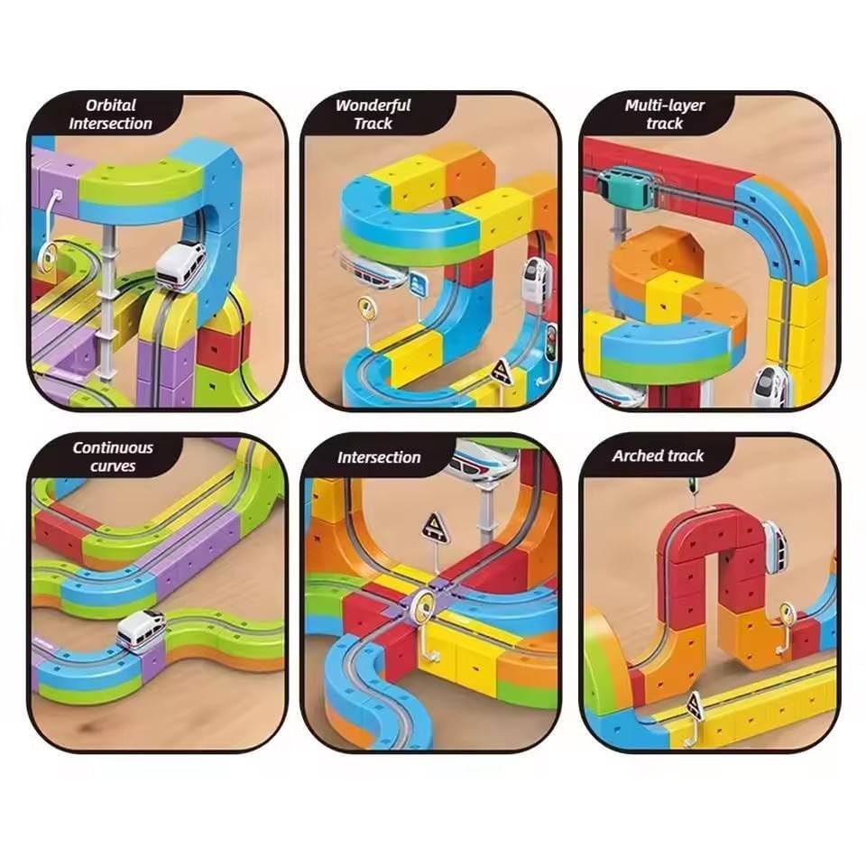 Image of LONGMIRE Electric Train Set, 3D Infinity Track with Flexible Tracks for Kids, Cube Trackss Train- DIY Railroad Block Toys, 51PCS Anti Gravity Race Tracksss with Car, STEM Educational Building Toy