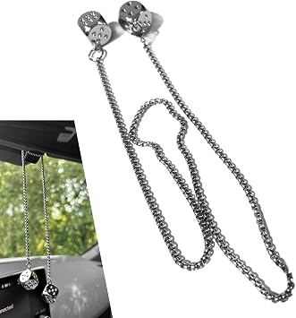 Car Dice Rear View Mirror Pendant, Creative 3D Dice Dots Decoration Chain, Alloy Anti-rust Hanging Ornament for Women and Men, Universal Interior Accessory for Car Truck SUV Silver