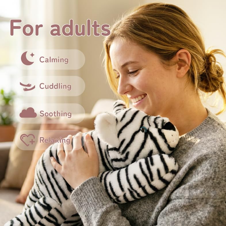 Image of Niuniu Daddy White Tiger Weighted Stuffed Animals, Plush Pillow for Kids | 20 in 3.3 lbs, heavy sensory lap pad, lying body pillow for sleeping, machine wash, huggable gift, cute plushies
