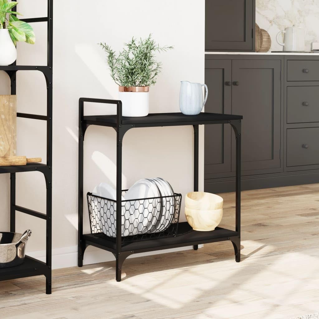 Mangloder Carro de Cocina Negro de Madera y Acero 60,5 x 31 x 72,5 cm Carro de Servicios con 4 Ruedas y Frenos Carro con Ruedas para Cocina Baño Salón Almacenamiento Móvil