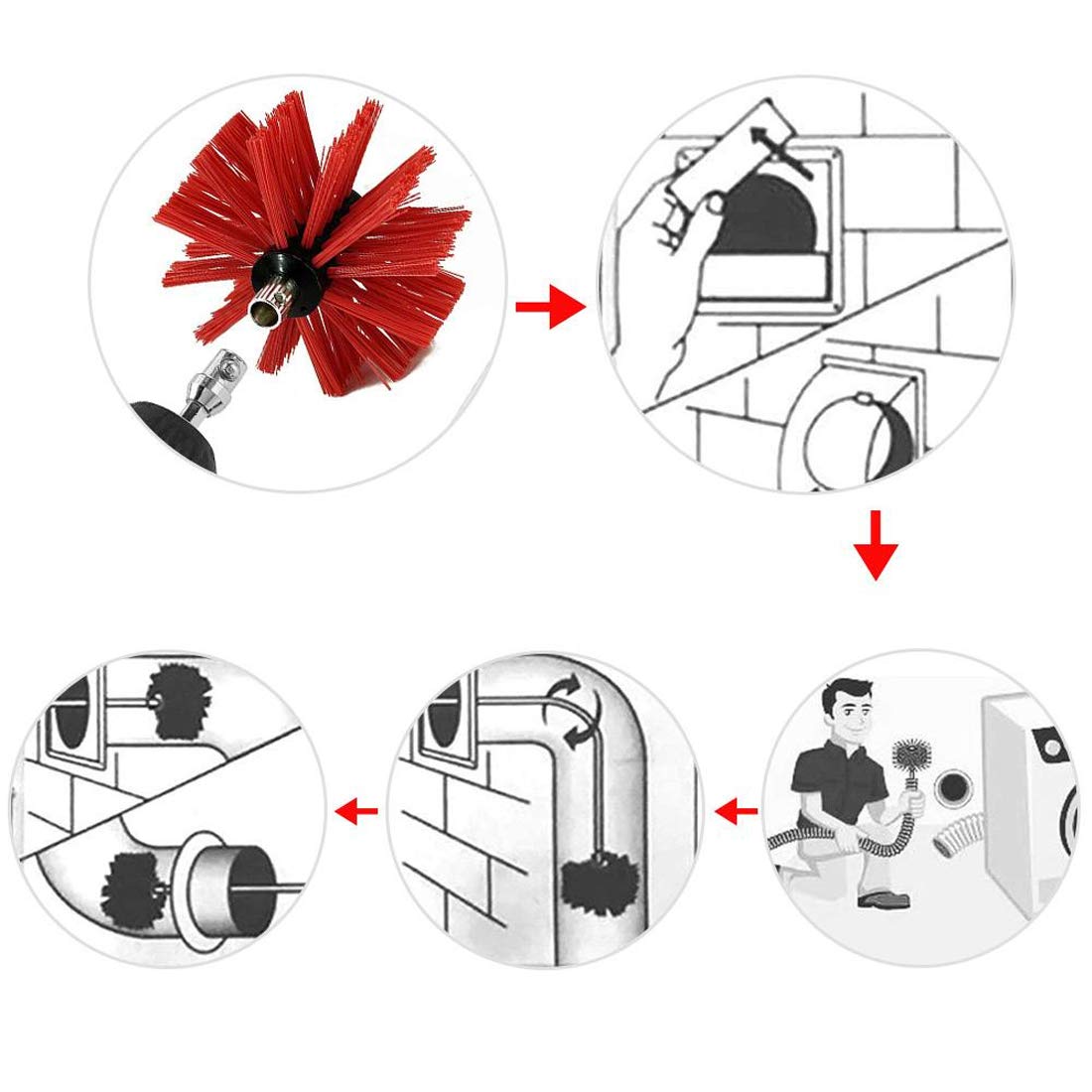 FAXIOAWA Kit di Pulizia Elettrico per Trapano spazzacamino Spazzola Rotante Spazzola per Camino Canna fumaria Aste Flessibili in Nylon Rinforzato, 18 Rod