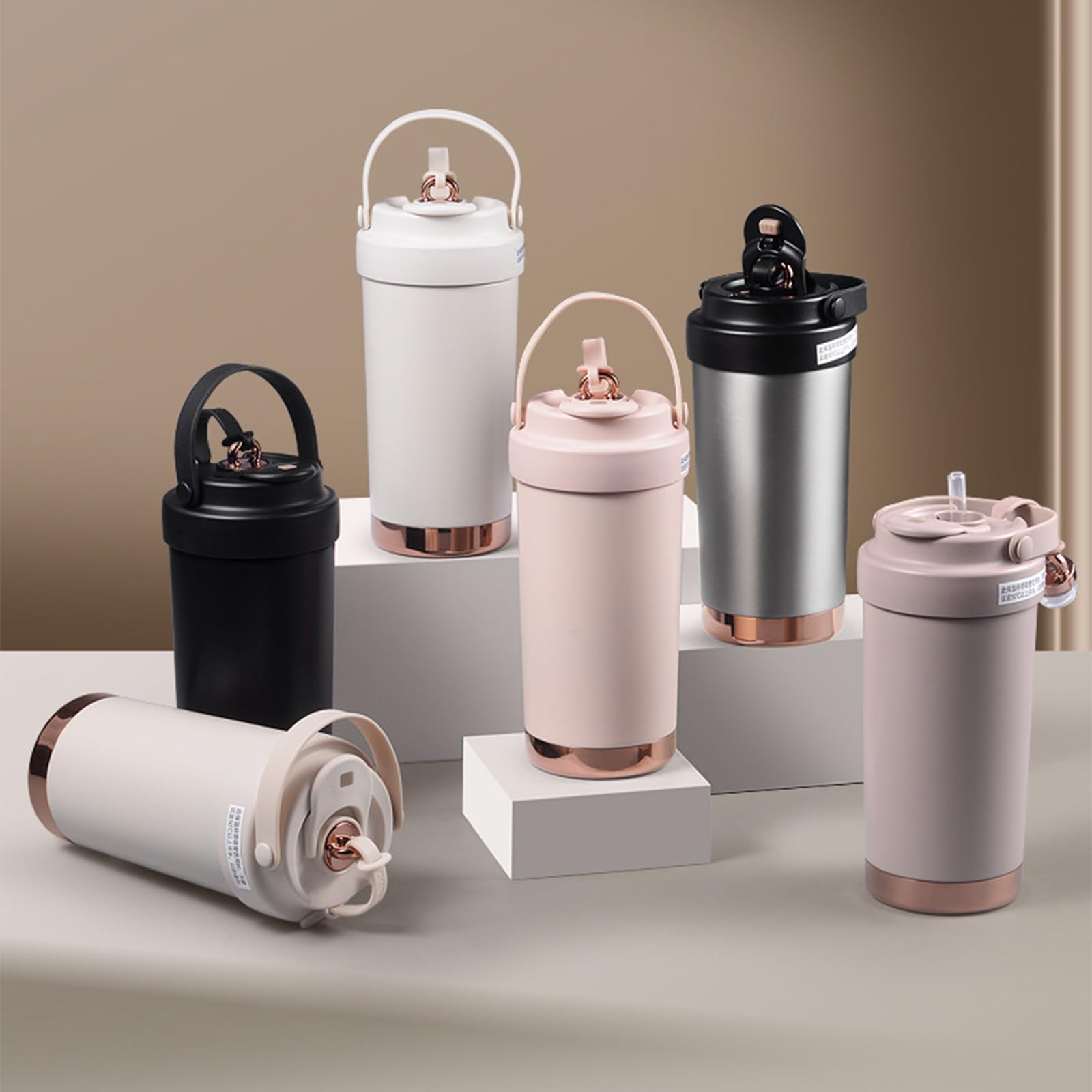 Tasse à café isotherme en acier inoxydable avec revêtement en céramique - 500 ml - Tasse à paille anti-déversement pour boissons froides et chaudes - Récipient à eau isotherme