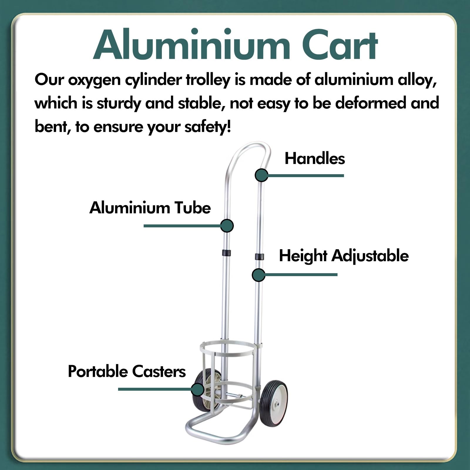Carro cilíndrico de oxígeno médico de aluminio, carrito con ruedas para tanque de gas, tanques de hidrógeno de nitrógeno de CO2, portador de cilindro de gas resistente con cadenas y ruedas de fijación