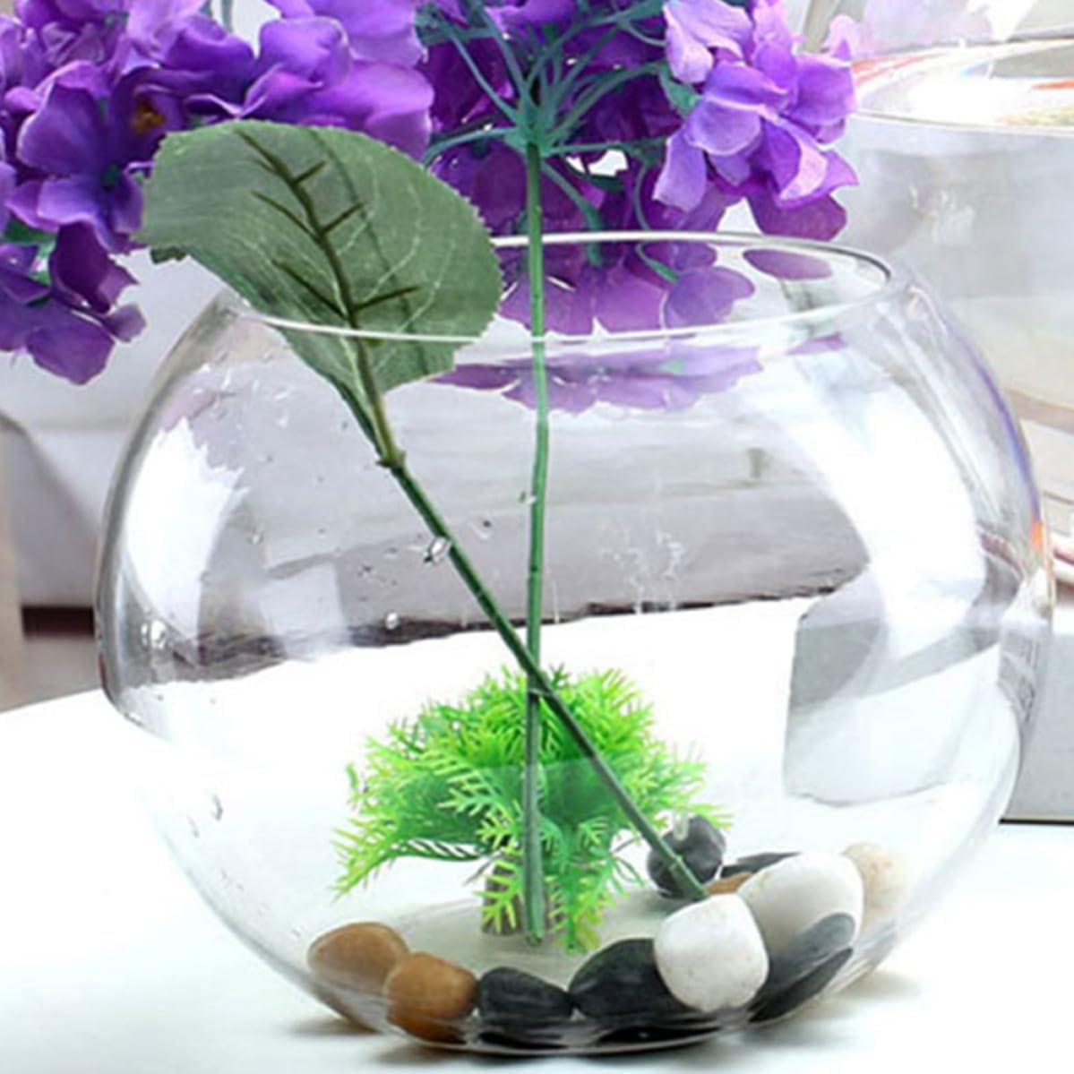 DECHOUS Glass Fish Bowl Spherical Fishbowl and Hydroponic Plants for Small Fish with Glass Material Vase for Office and Living Room Decor