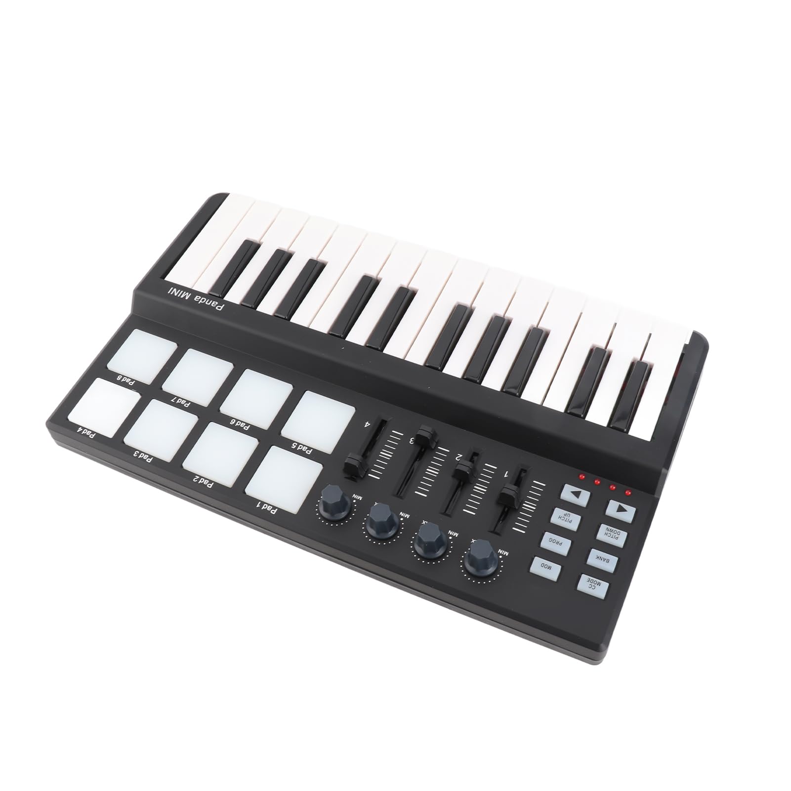 25-Tasten-USB-MIDI-Keyboard-Controller, 8 Hintergrundbeleuchtete Trigger-Pads, 4 Steuerknöpfe und 4 Schieberegler mit Anschlagdynamischen Tasten, Ideal für OS X und CAKEWALK-Musiksoftware
