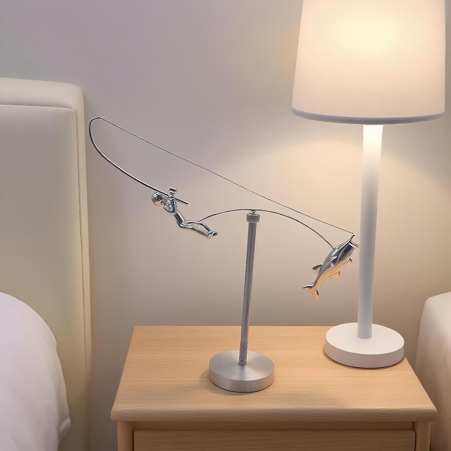 The Fisherman Balancing Sculpture,Kinetic Fishing Sculpture - Balance Art for Your Space,Fisherman Kinetic Balancing Desk Toy,Stainless Steel Balance Fishing Physics Toy