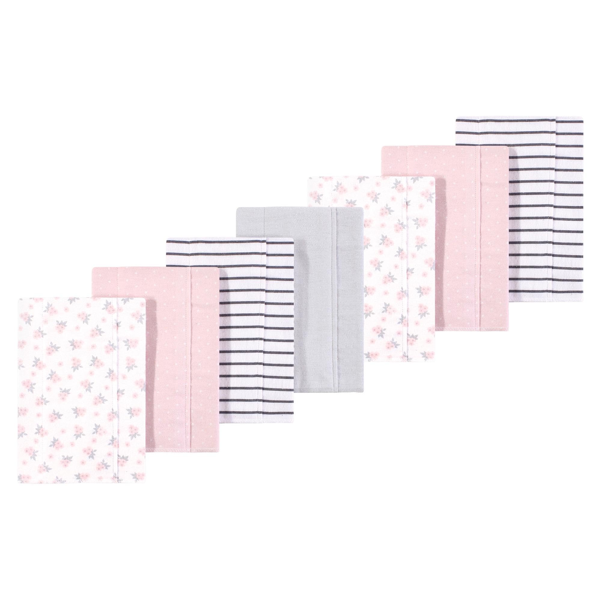 Luvable Friends Hudson Baby Flannel Burp Cloths 7pk, Pink Blossom Gray