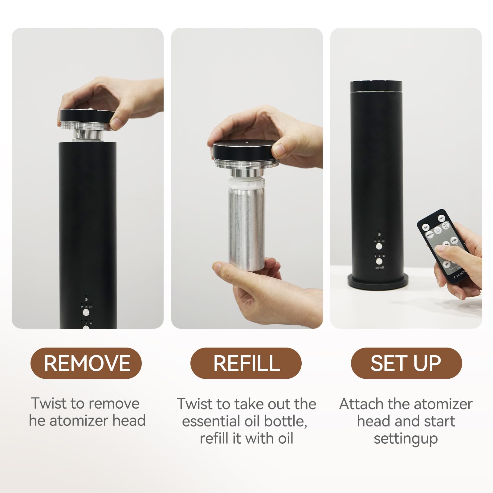 Difusor de aroma sin agua con Bluetooth, máquina difusora de aceites esenciales de 100 ml para el hogar, oficina, spa, difusor de fragancia de aromaterapia con 6 aceites esenciales incluidos, control