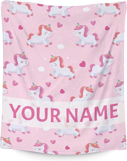 Personalized Unicorn Blanket Gifts with Name - 30"x40" Cute Throw for Girls & Women - Pink Soft Fuzzy Blankets for Couch & Office