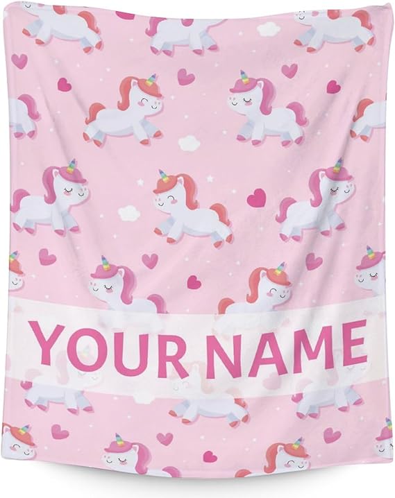 Personalized Unicorn Blanket Gifts with Name - 30"x40" Cute Throw for Girls & Women - Pink Soft Fuzzy Blankets for Couch & Office